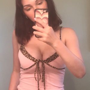 YesStyle Leopard Print Trim Cropped Camisole Top